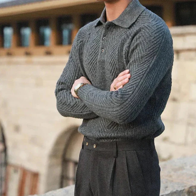 Charlie | Men's Cable Knit Wool Polo Shirt