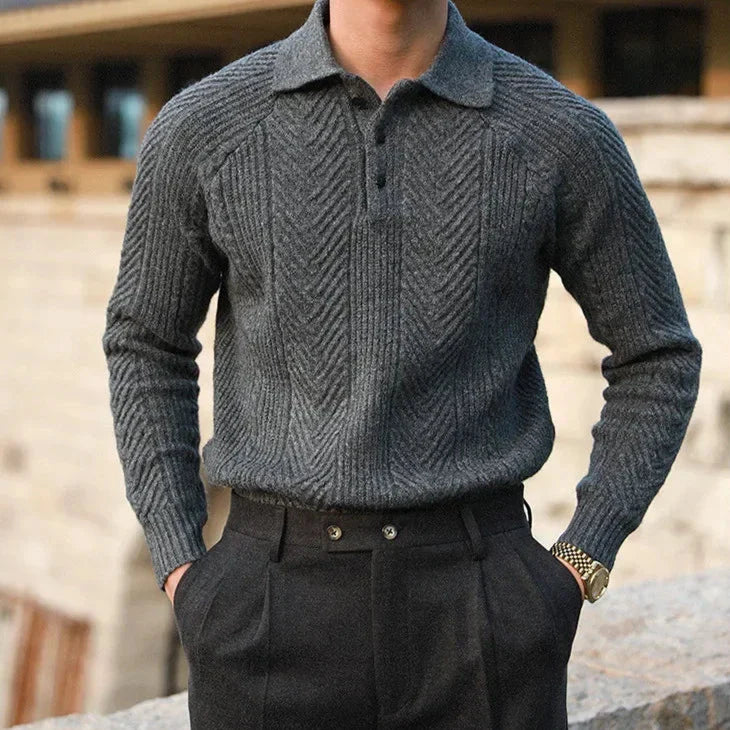Charlie | Men's Cable Knit Wool Polo Shirt
