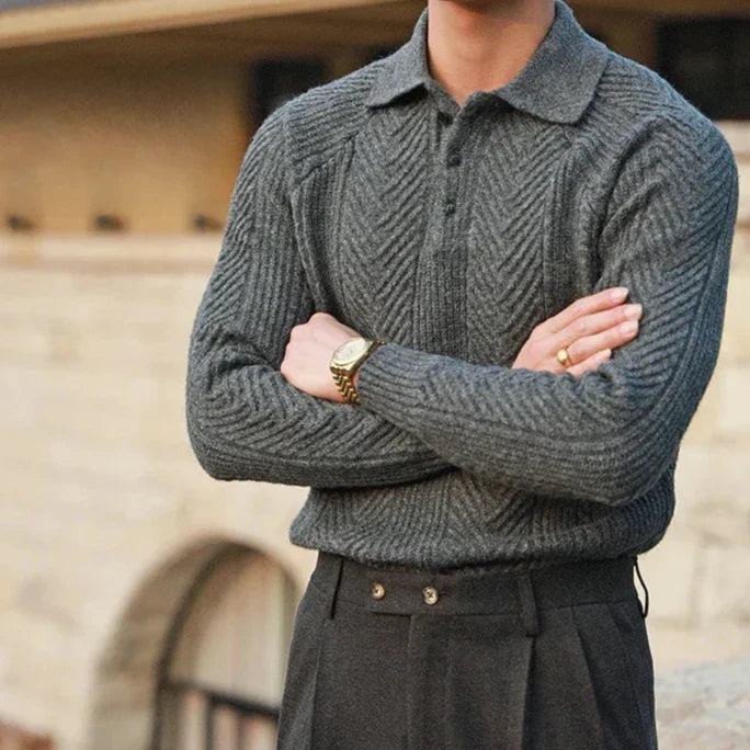 Charlie | Men's Cable Knit Wool Polo Shirt