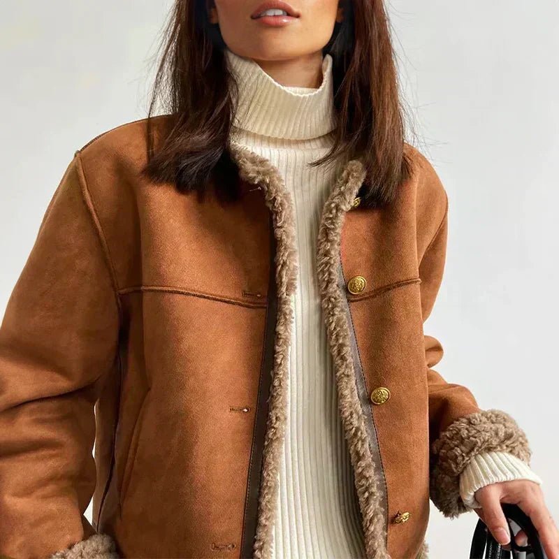Women's Cropped Suede Faux Fur Jacket
