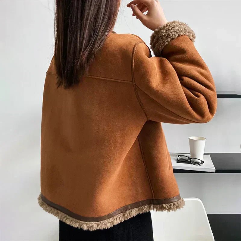 Women's Cropped Suede Faux Fur Jacket