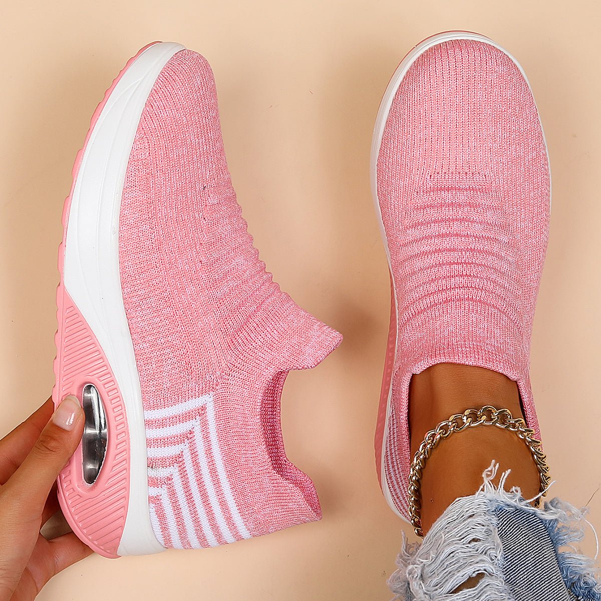Women's Knit Platform Sneakers - Pink