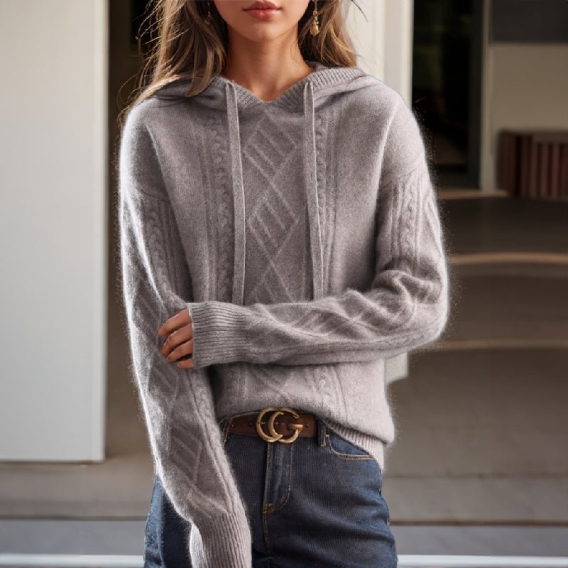 Women's Oversized Cable Knit Hoodie - Gray