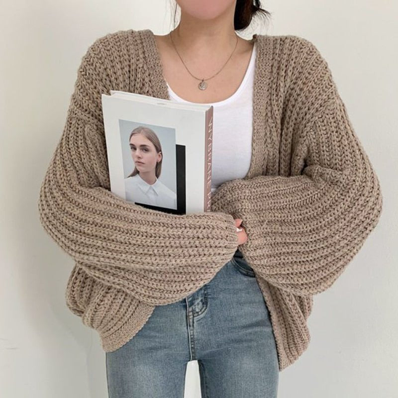 Women's Oversized Chunky Knit Cardigan - Khaki
