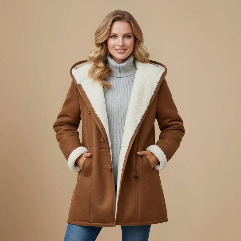 Women's Oversized Shearling-Lined Duffle Coat - Brown