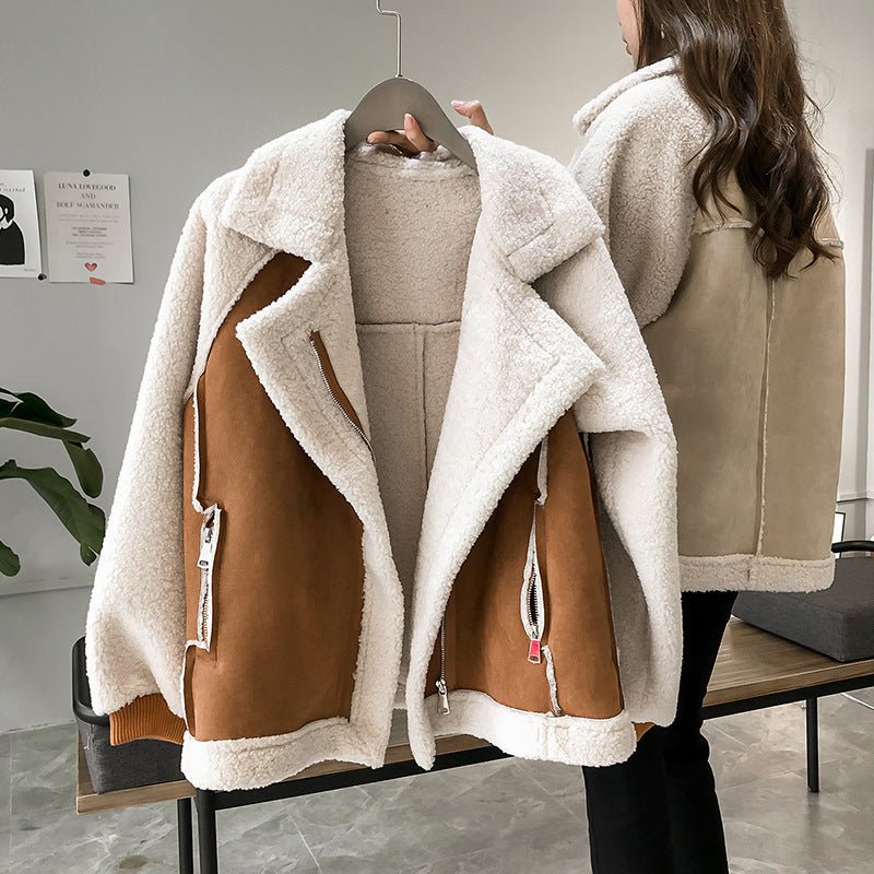 Women's Oversized Suede Moto Jacket - Bronze