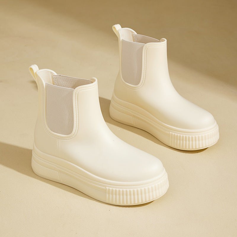 Women's Platform Chelsea Rain Boots - White Stamped