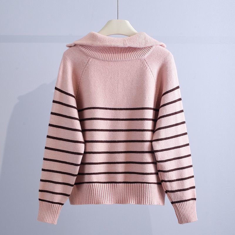 Women's Striped Quarter-Zip Wool Sweater