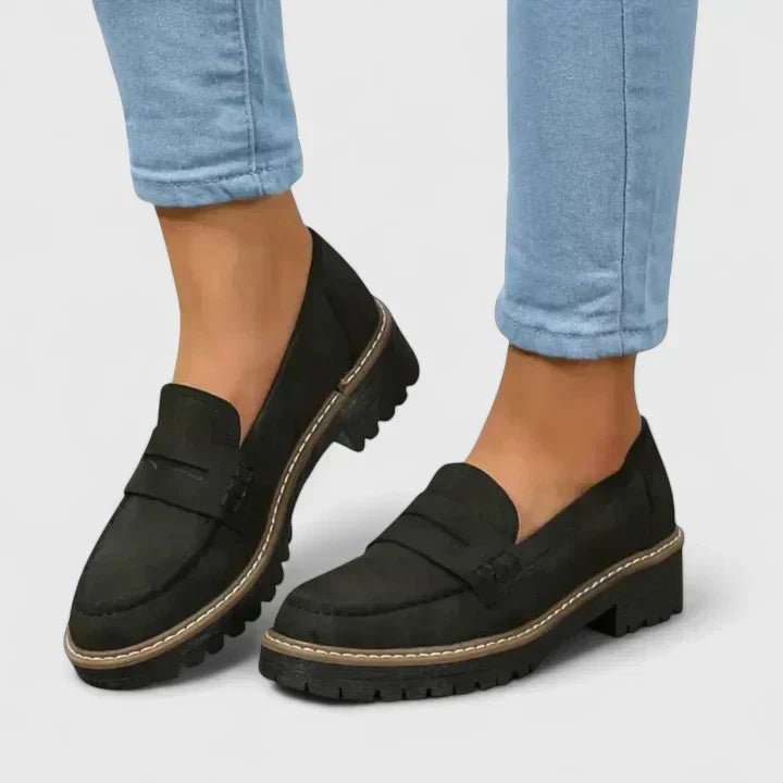 Women's Suede Platform Penny Loafers - Black
