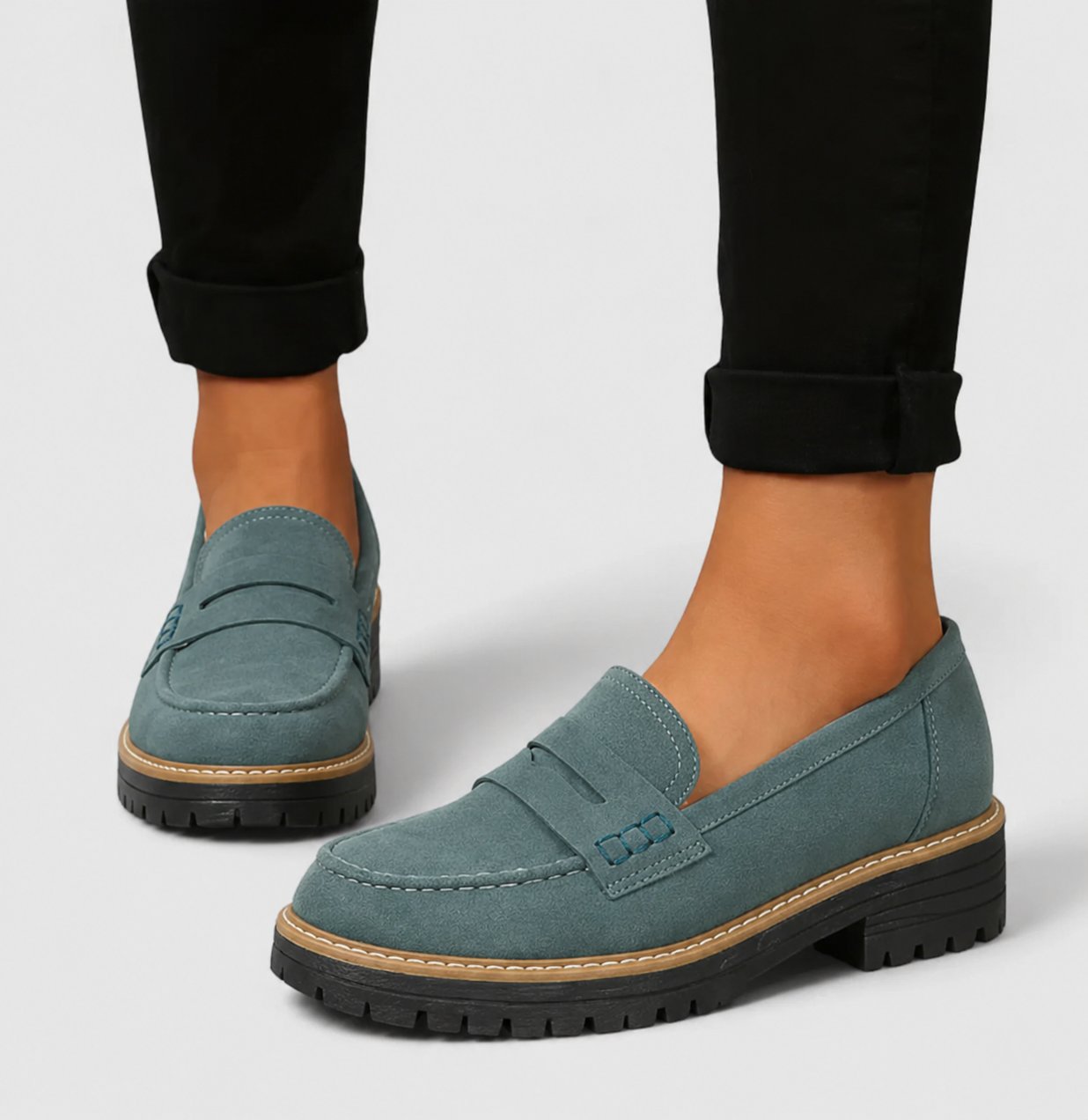 Women's Suede Platform Penny Loafers - Green