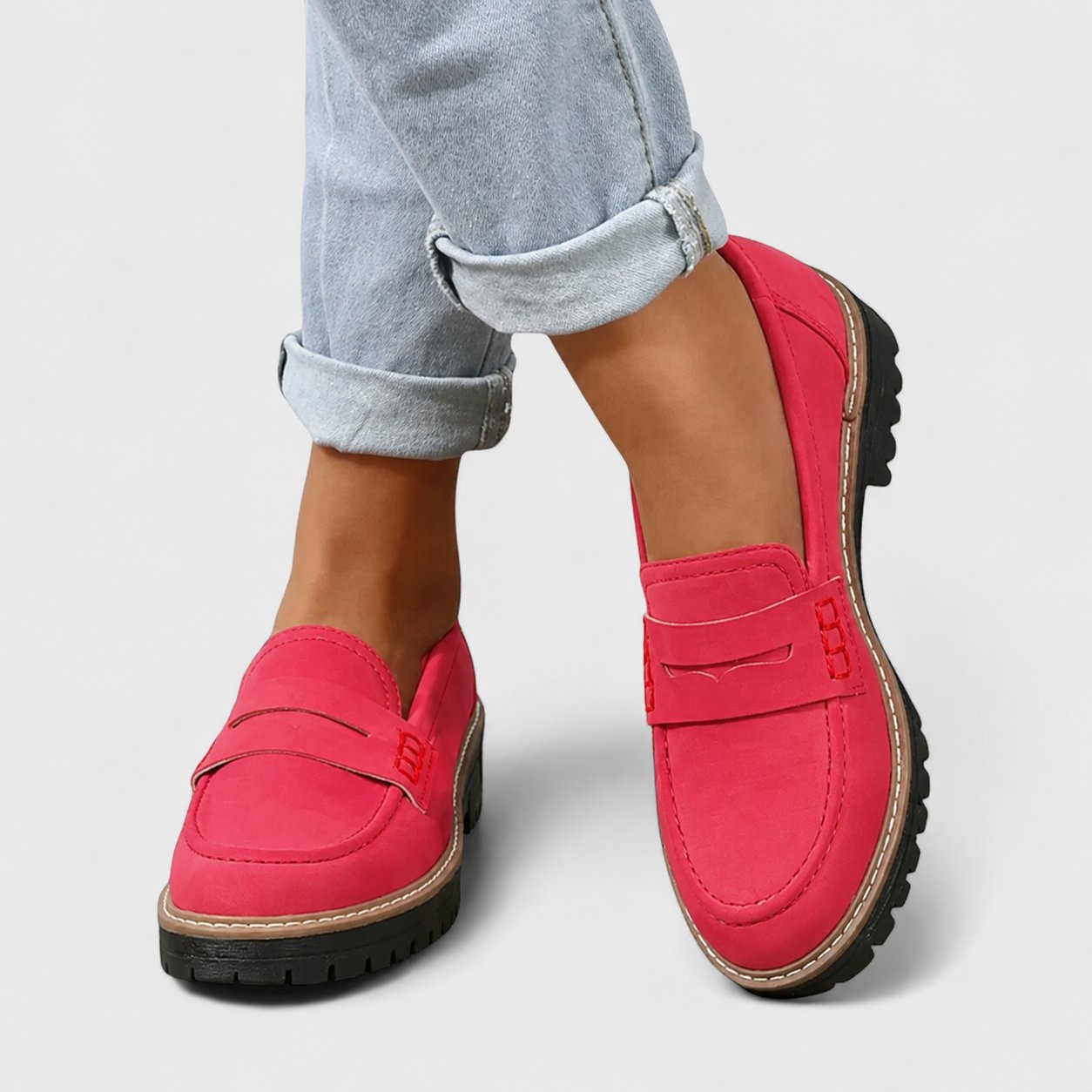 Women's Suede Platform Penny Loafers - Red