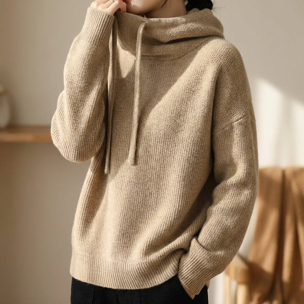 Women's Wool Blend Hooded Sweater - Oatmeal