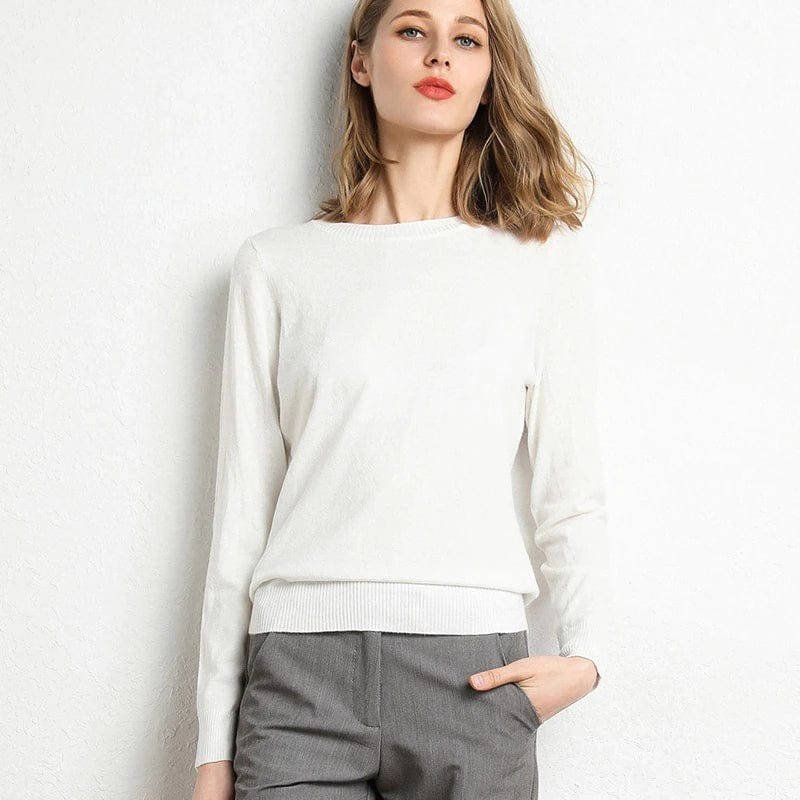 Women's Wool Crew Neck Sweater - White