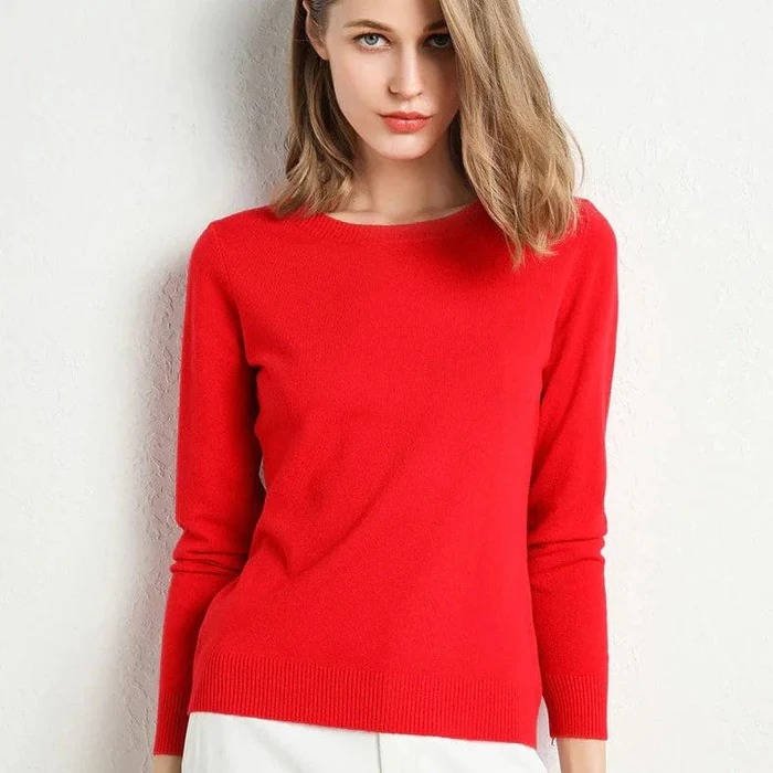 Women's Wool Crew Neck Sweater - Red