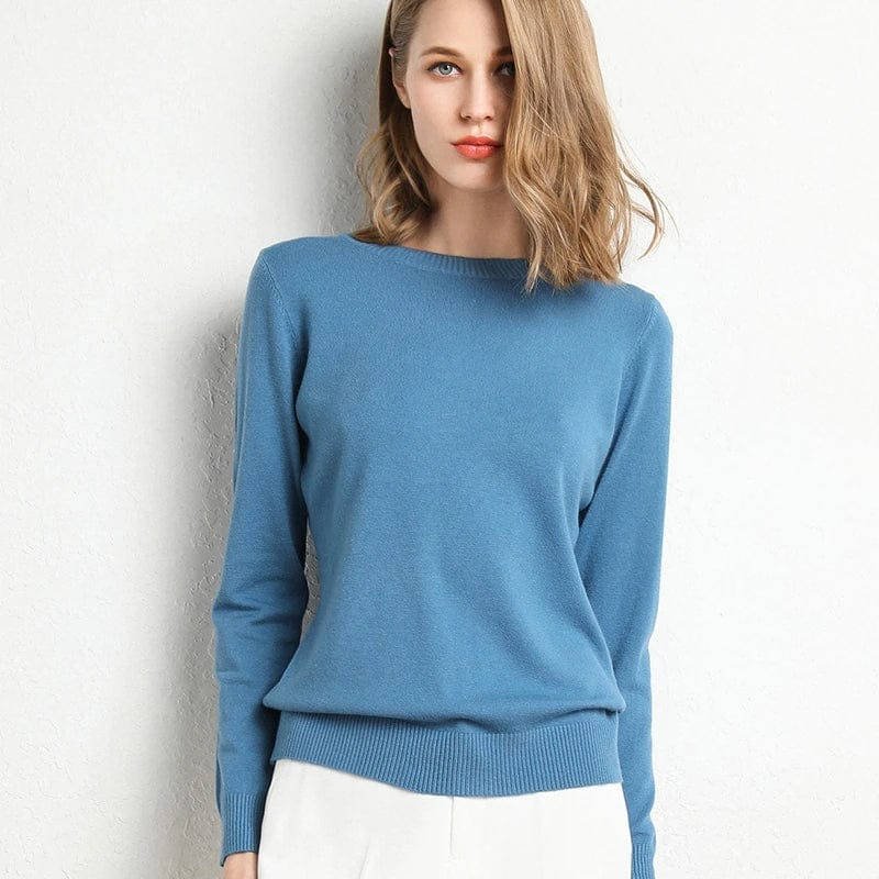 Women's Wool Crew Neck Sweater - Blue