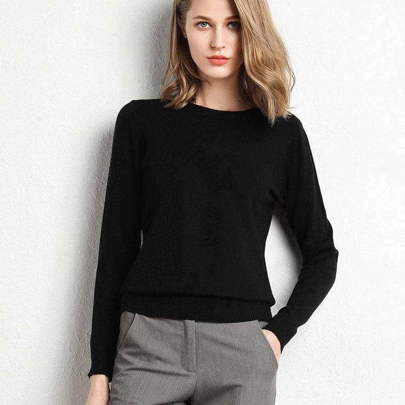 Women's Wool Crew Neck Sweater - Black