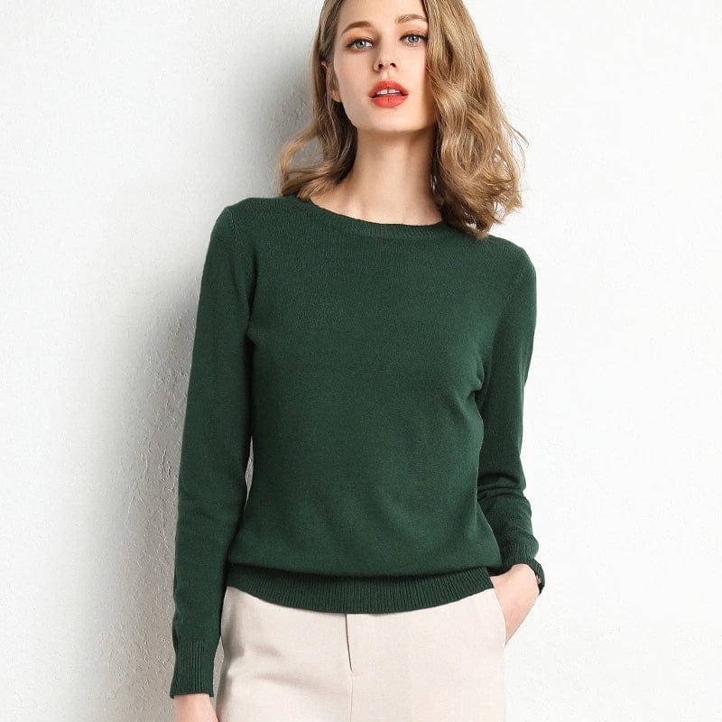 Women's Wool Crew Neck Sweater - Green