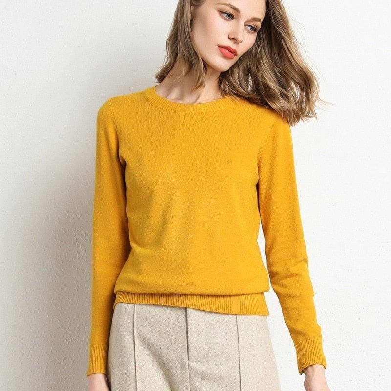 Women's Wool Crew Neck Sweater - Yellow