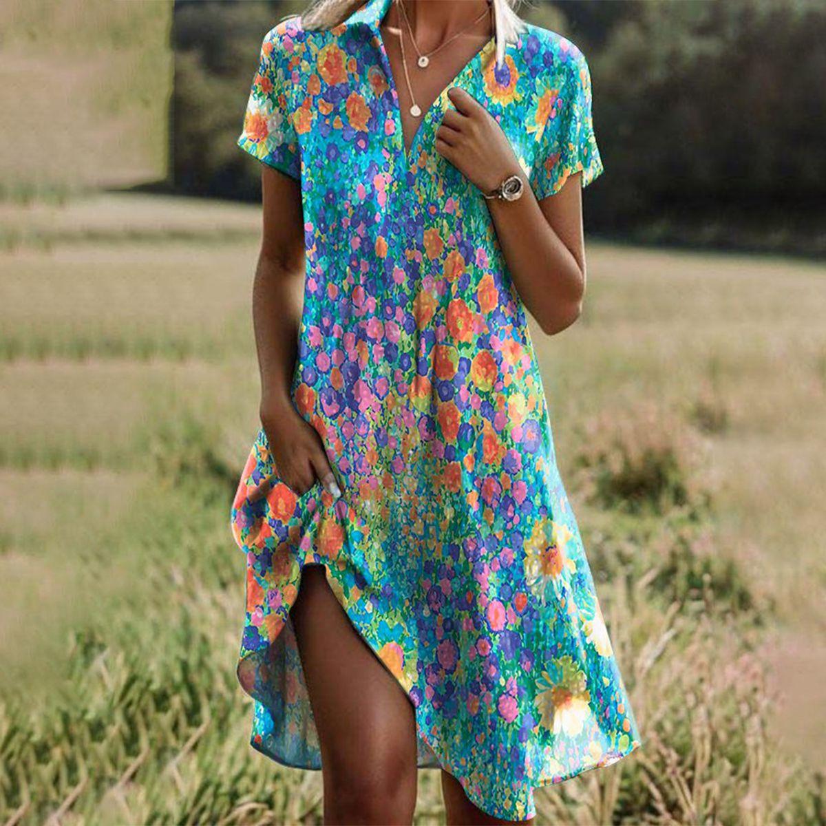 Amber Women's Floral Short Sleeve Shirt Dress 1