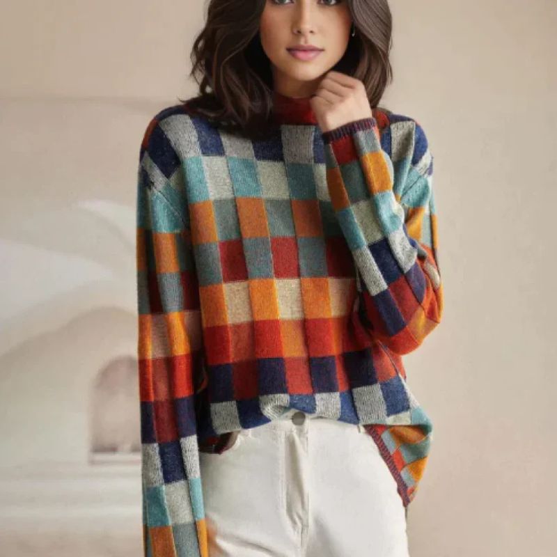 Aria Women's Checked Turtleneck Sweater 2