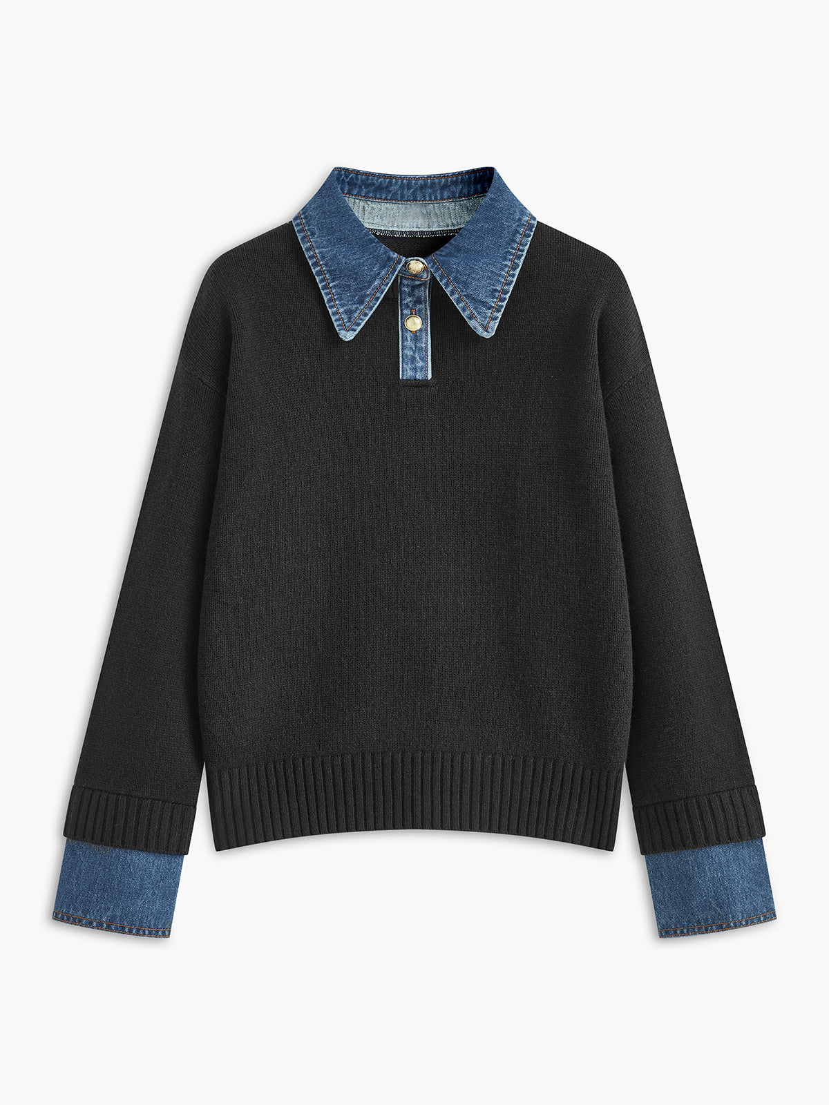 Aria Women's Denim Collar Knit Sweater 6