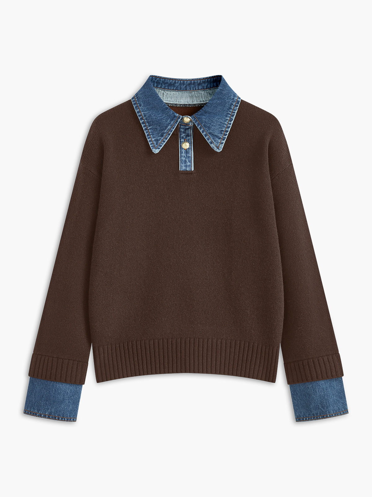 Aria Women's Denim Collar Knit Sweater 8