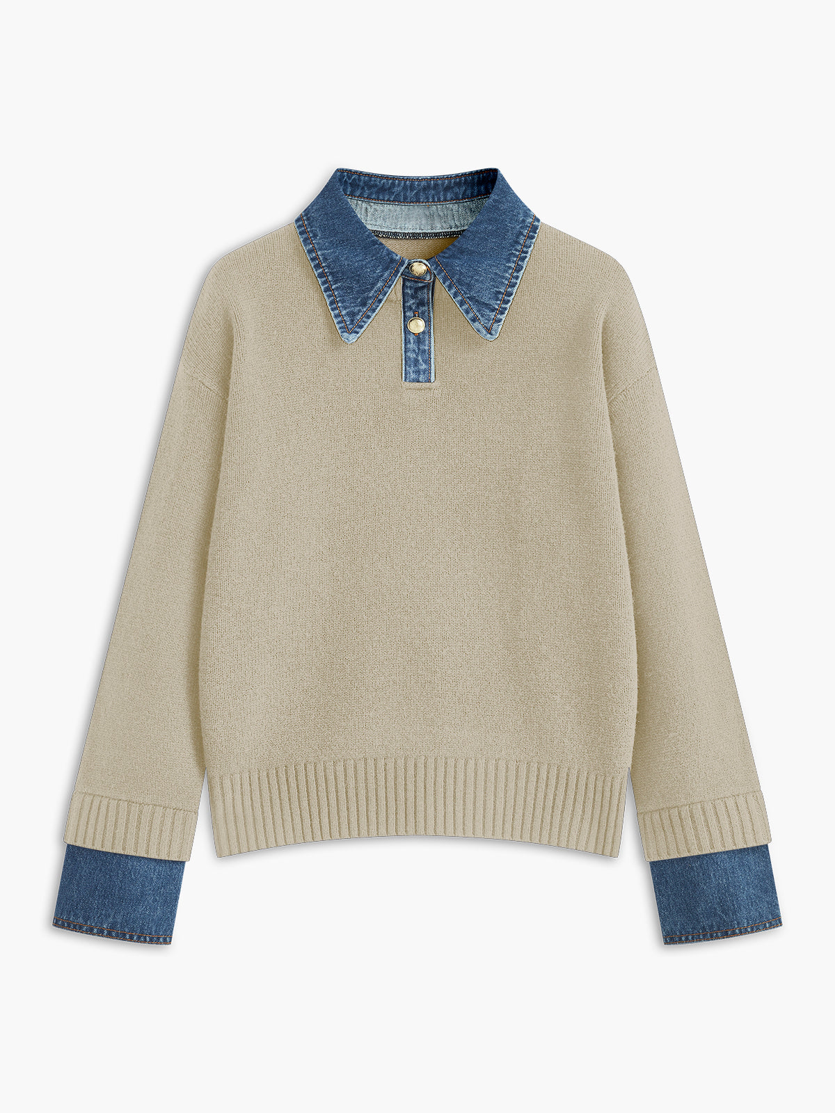 Aria Women's Denim Collar Knit Sweater 9
