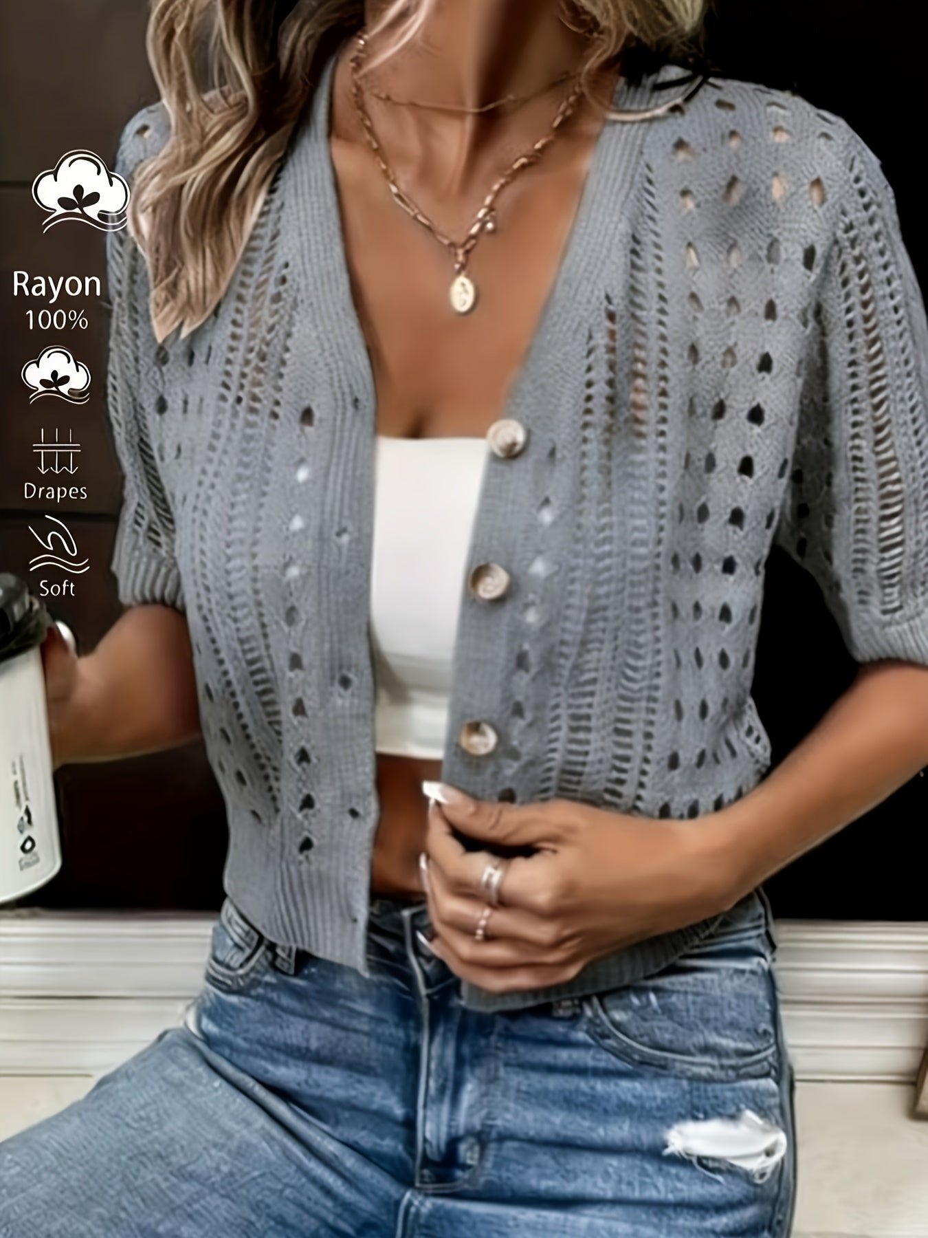 Women's Cropped V-Neck Knit Cardigan