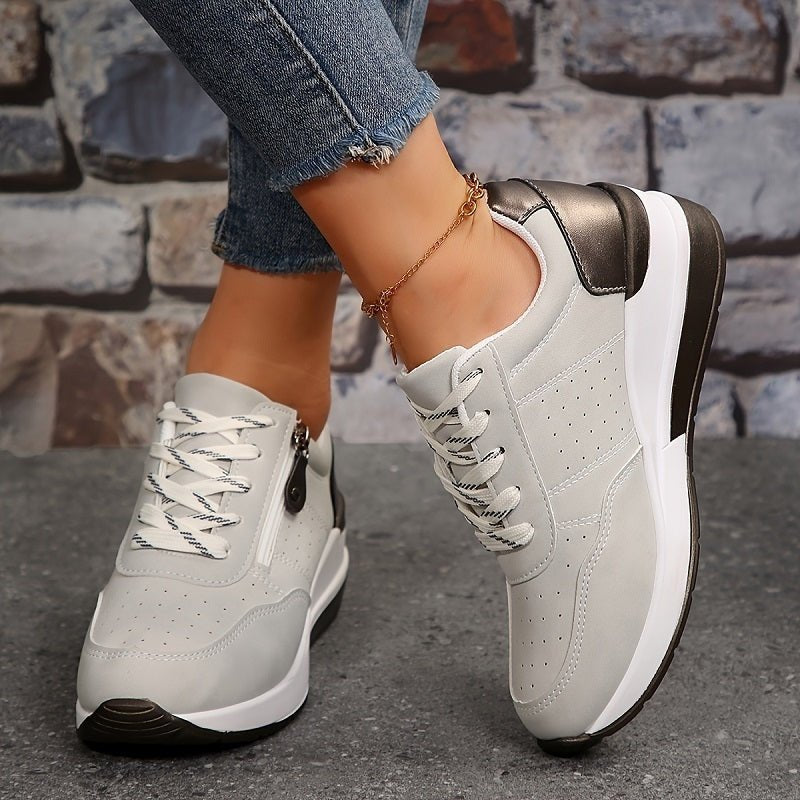 Women's Faux Leather Wedge Sneakers - Grey