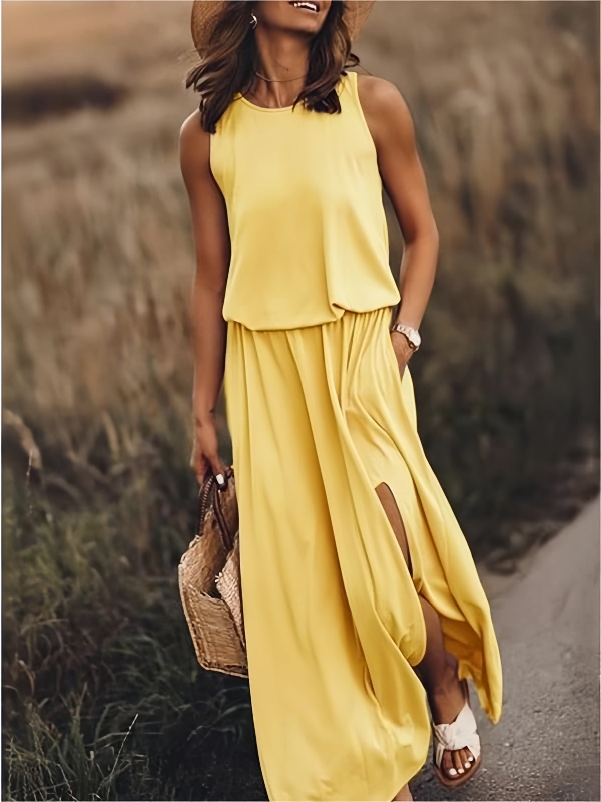 Sleeveless Maxi Dress - Yellow