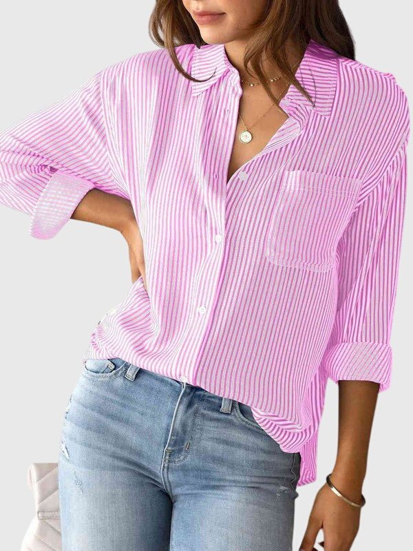 Women's Long Sleeve Striped Tie-Front Shirt