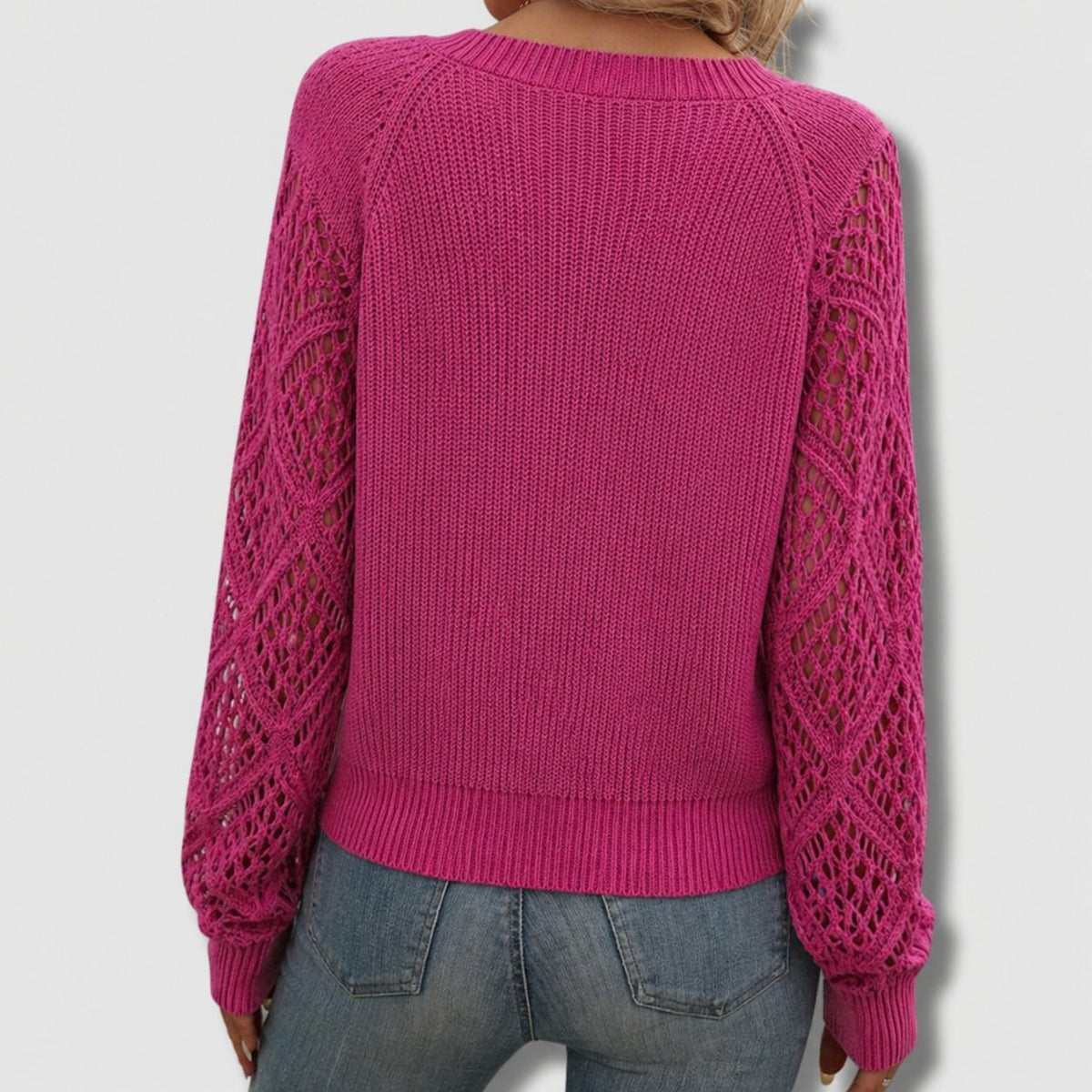 Women's Crochet-Sleeve V-Neck Sweater