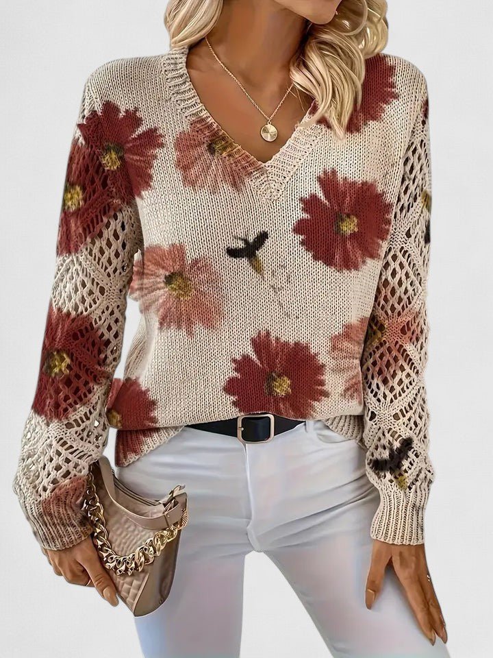 Women's Floral V-Neck Sweater