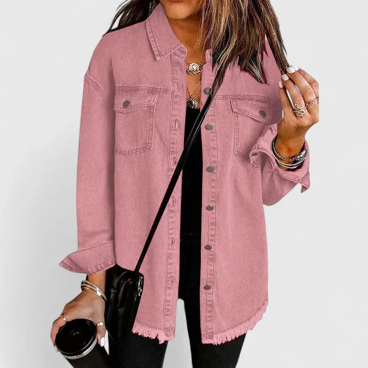 Women's Oversized Denim Shacket - Baby Pink