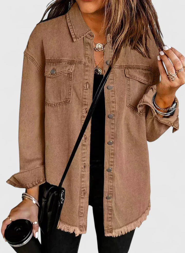 Women's Oversized Denim Shacket - Brown