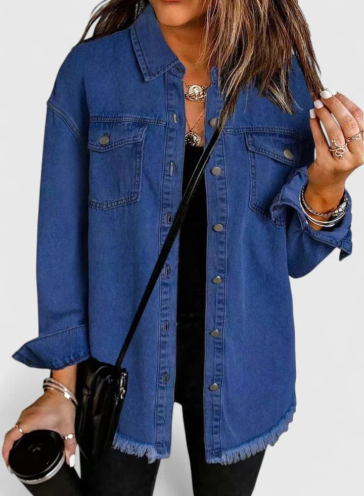 Women's Oversized Denim Shacket - Dark Blue