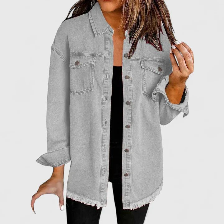 Women's Oversized Denim Shacket - Gray