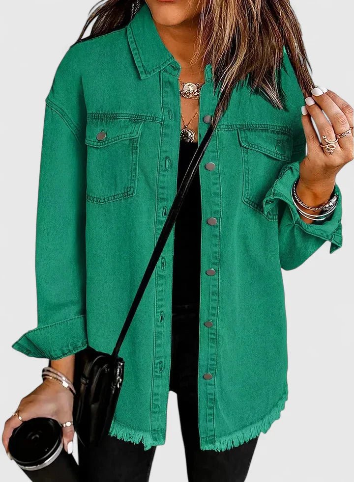 Women's Oversized Denim Shacket - Green