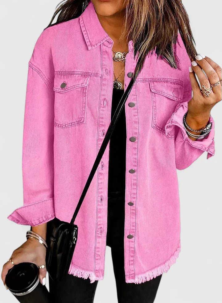 Women's Oversized Denim Shacket - Pink