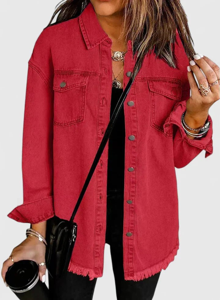 Women's Oversized Denim Shacket - Red