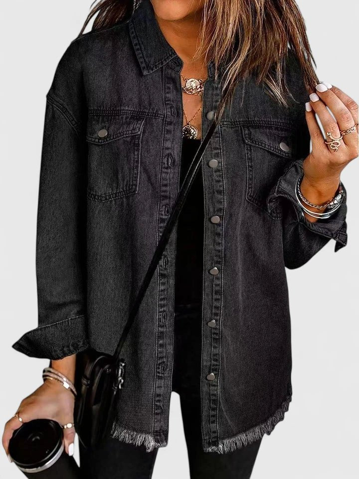 Women's Oversized Denim Shacket - Black