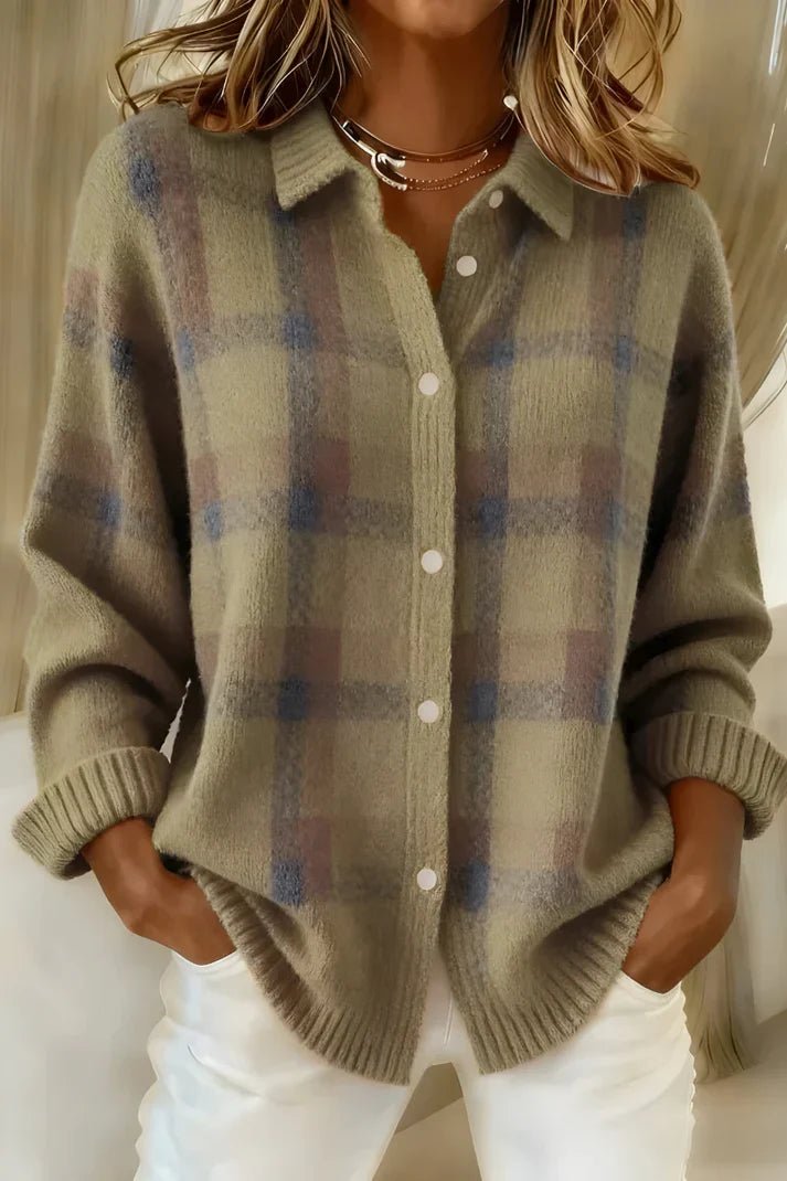 Women's Plaid Wool Shirt Jacket - Brown