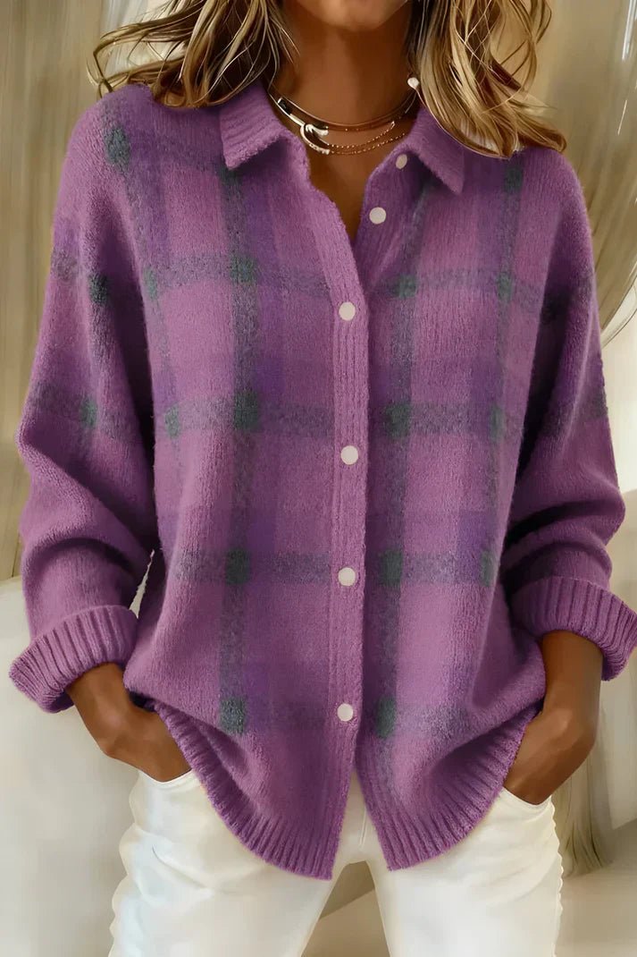 Women's Plaid Wool Shirt Jacket - Purple