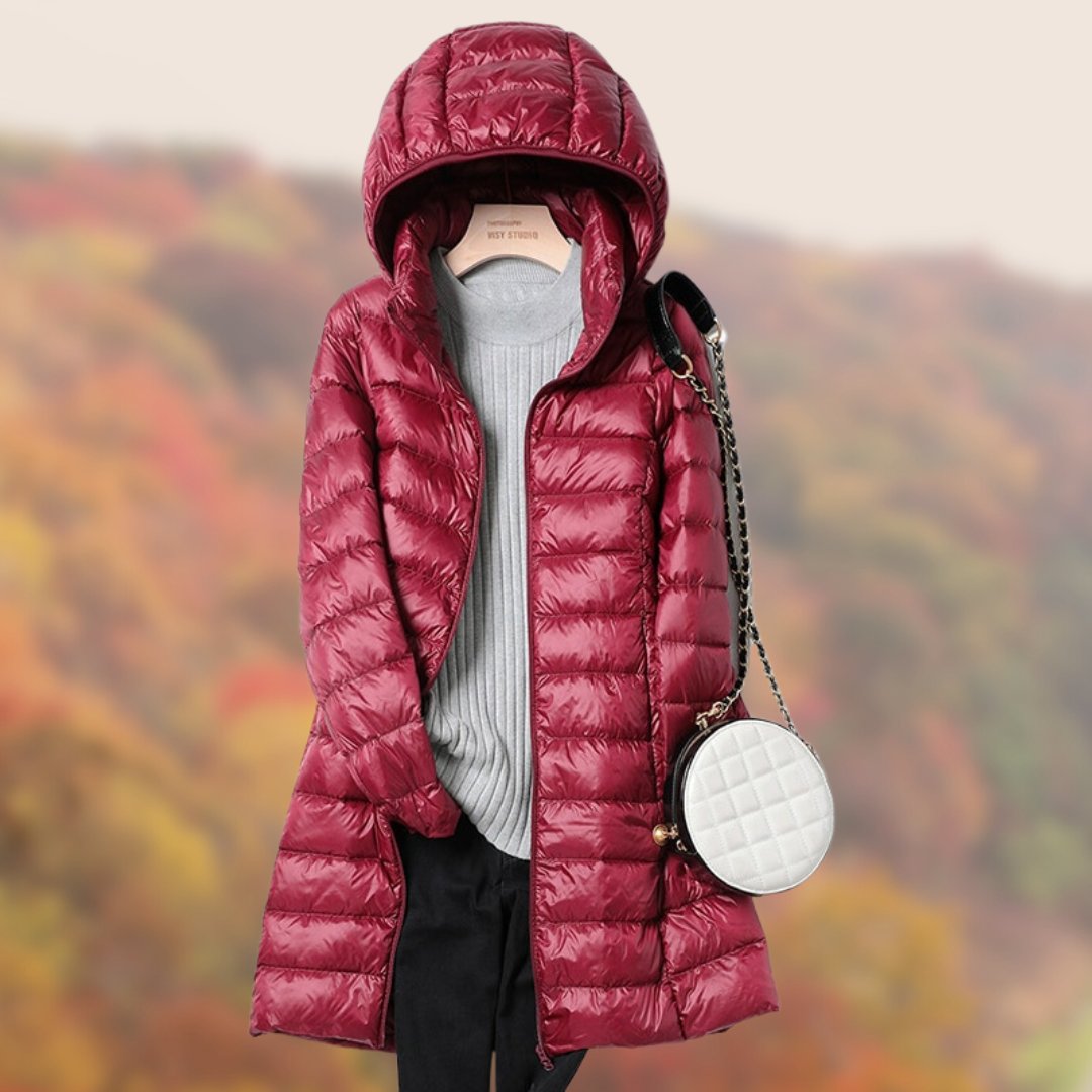 Women's Puffer Coat - Burgundy