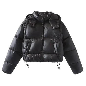 Women's Cropped Puffer Jacket - Black