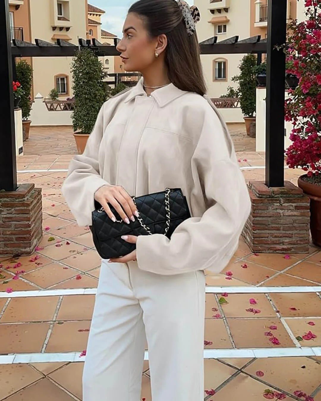 Women's Cropped Suede Bomber Jacket