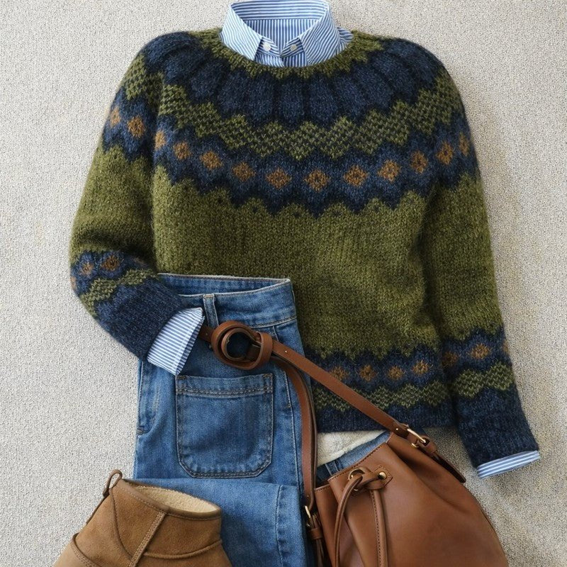 Women's Fair Isle Wool Crewneck Sweater - XS