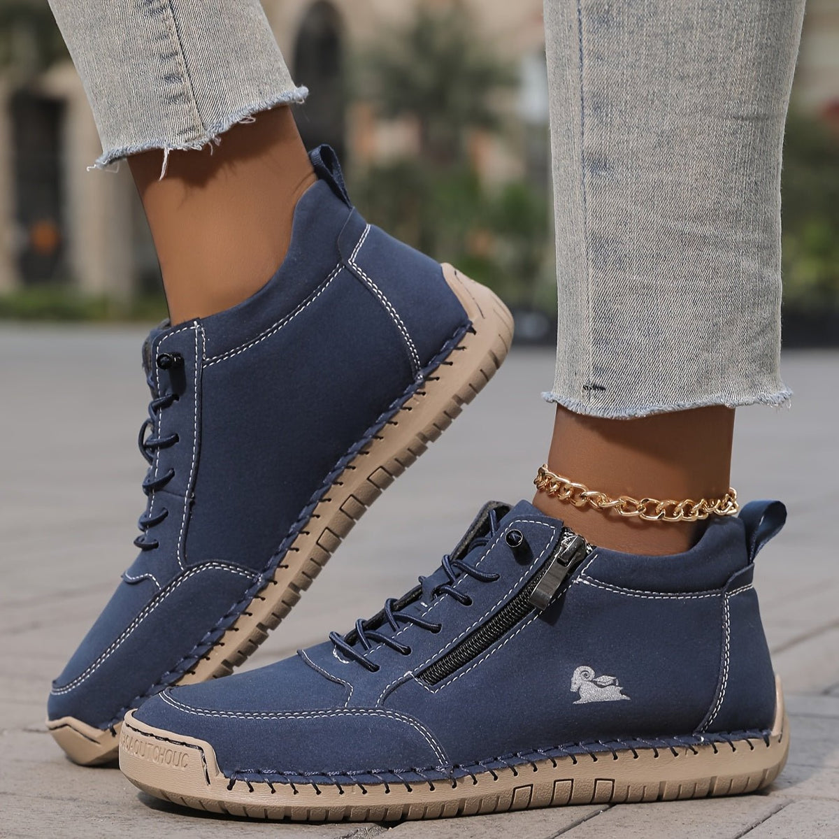 Women's Faux Leather Sneakers - Navy Blue
