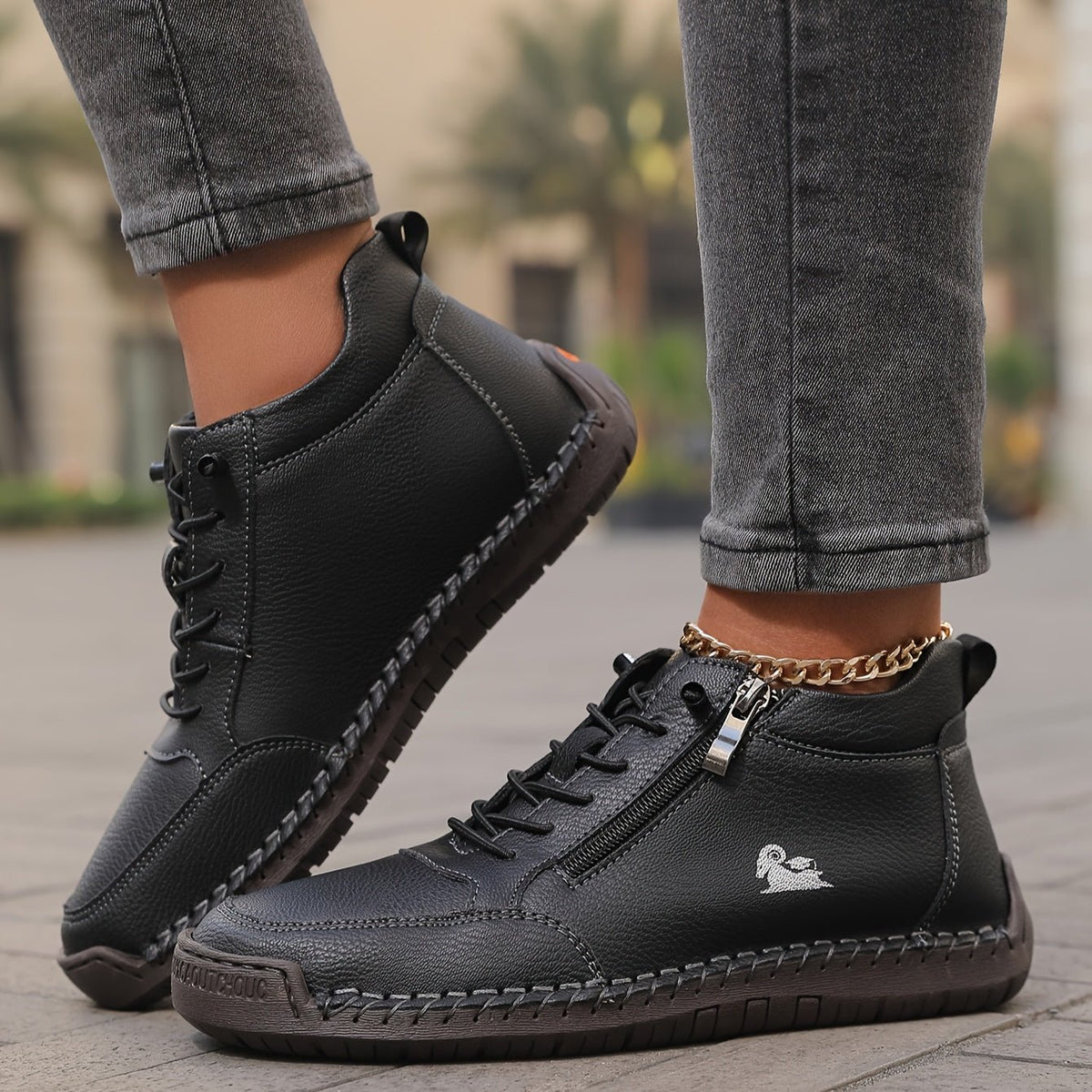 Women's Faux Leather Sneakers - Black