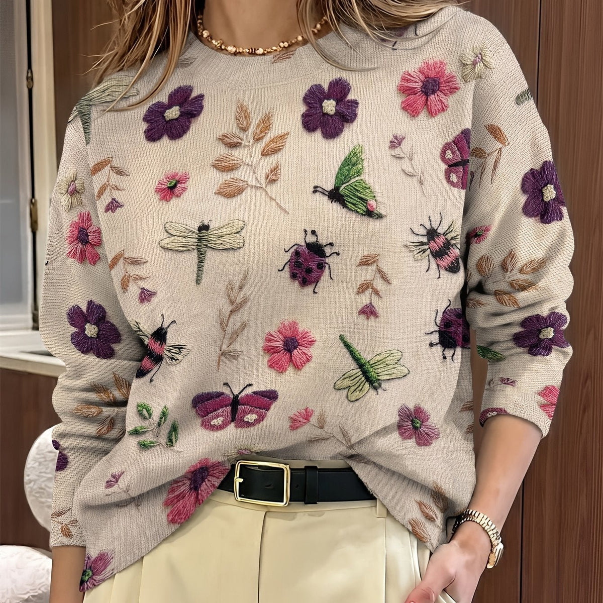 Women's Floral Pullover Sweater - Purple